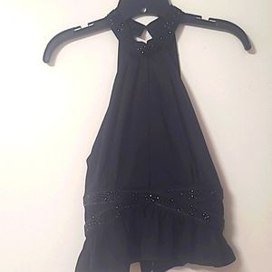 Silk like halter top with sequin trim, in black